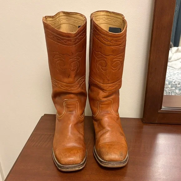 Vintage Sears Leather Cowboy Boots Men’s 11D Brown Western Made in USA - Picture 1 of 7